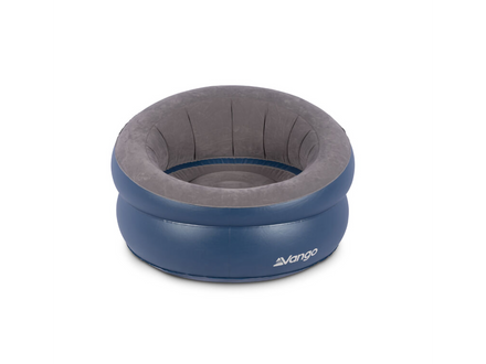 Inflatable chair with gray interior and blue exterior on a white background