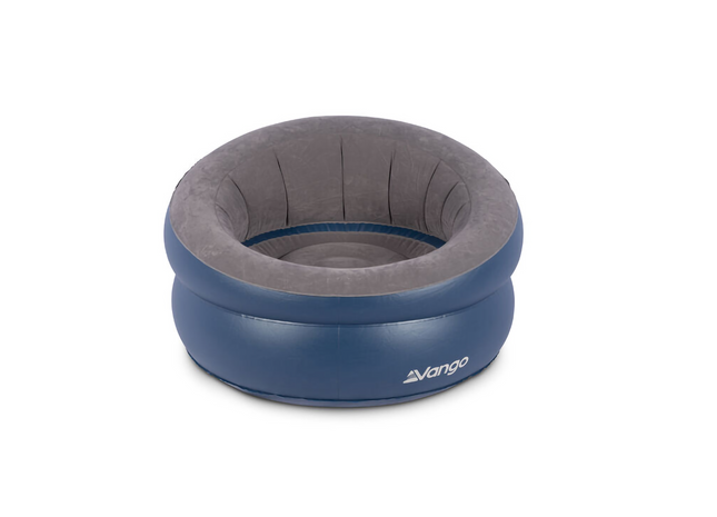 Inflatable chair with gray interior and blue exterior on a white background
