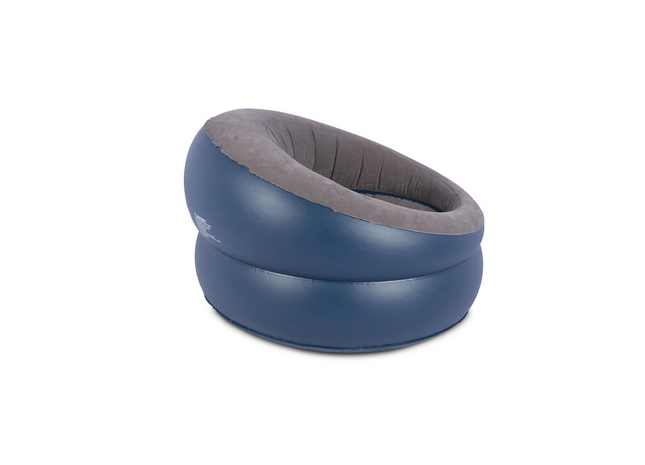 Blue and gray inflatable chair on a white background