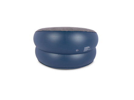 Blue inflatable seat with gray cushion on a white background