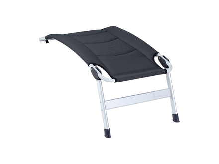 Black chair footrest with white legs on a white background