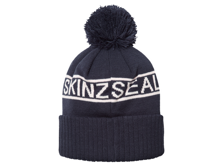 Black beanie with pom-pom and 'SKINZSEAL' logo on a white background