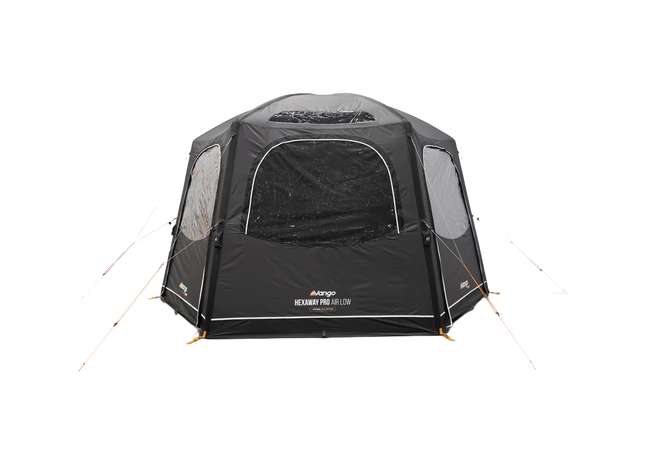 A Grey Vango air awning attached to the side of a campervan, shown on a white background