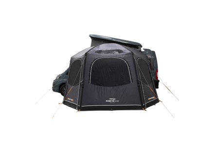 A Grey Vango air awning attached to the side of a campervan, shown on a white background