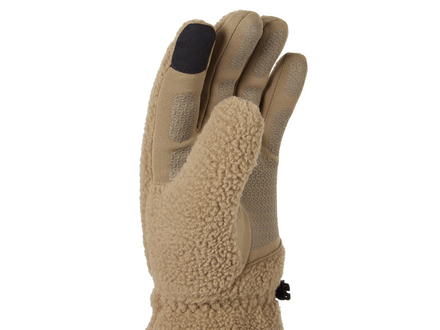 Tan glove with fleece lining on a white background