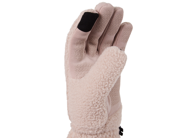Beige glove with fleece lining on a white background