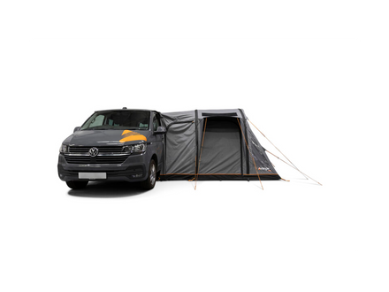 Van with an awning on a white background
