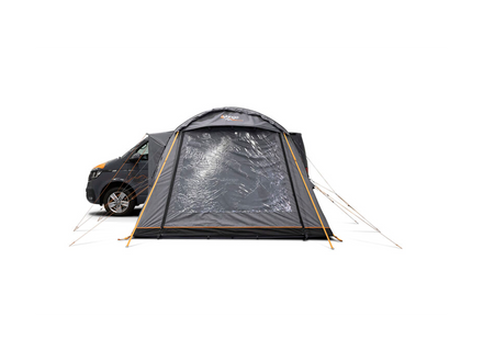 campervan awning attached to a van on a white background