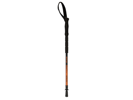 Walking pole with black and orange design on a white background
