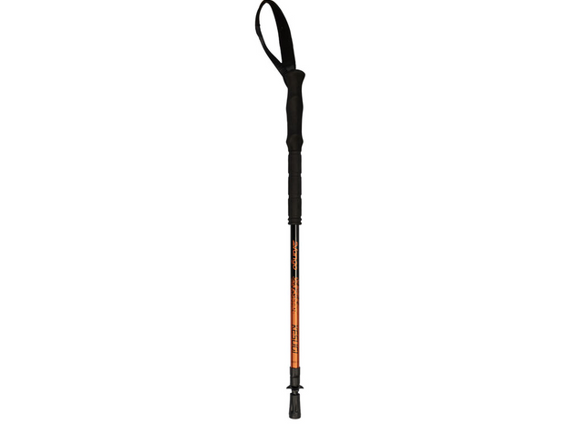 Walking pole with black and orange design on a white background