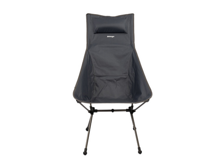 Gray camping chair with a pillow on a white background