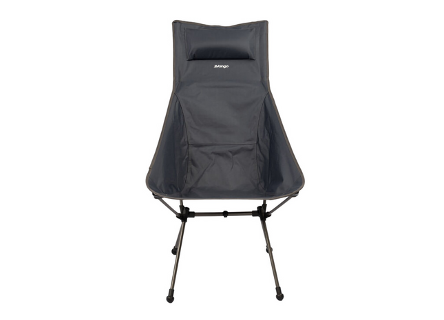 Gray camping chair with a pillow on a white background