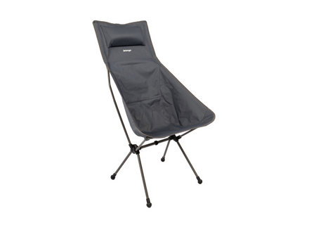 Gray camping chair with a pillow on a white background