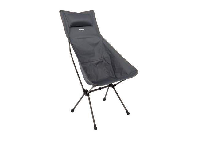 Gray camping chair with a pillow on a white background