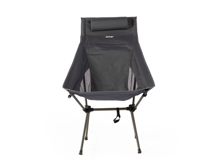 Black camping chair with a carrying bag on a white background