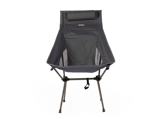 Black camping chair with a carrying bag on a white background