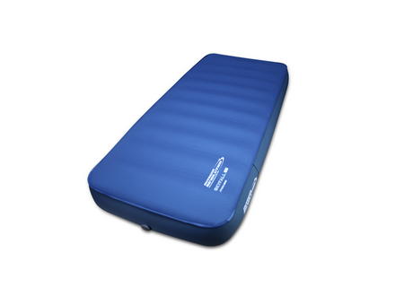 Blue inflatable mattress on a white background