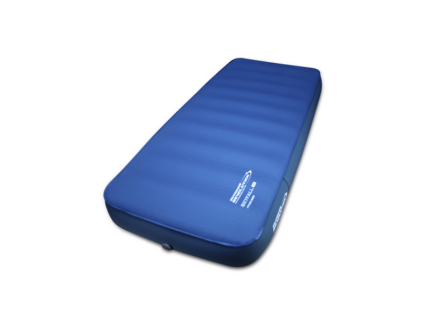 Blue inflatable mattress on a white background