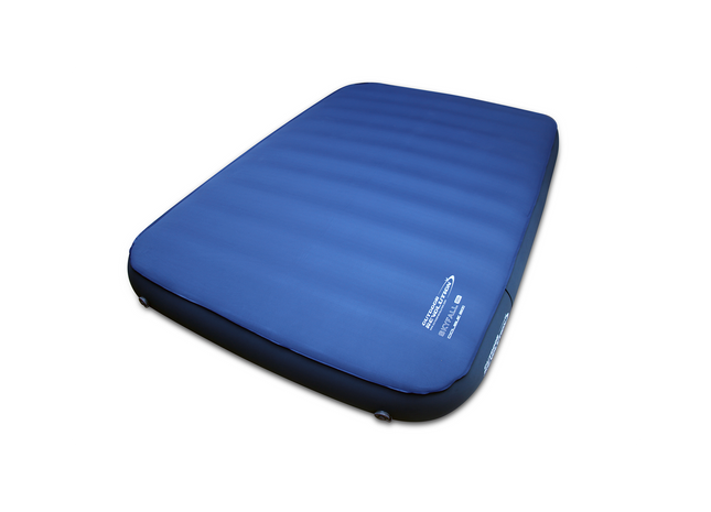Blue inflatable mattress on a white background