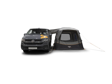 Volkswagen car with an attached awning on a white background