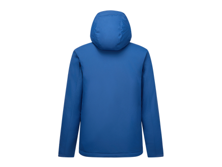 A royal blue hooded jacket shown from the back, centered on a plain white background.