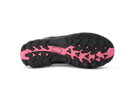 Black and pink sole of a shoe on a white background