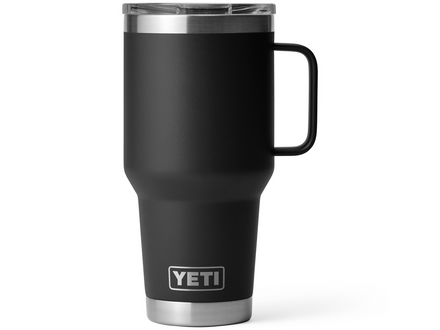 Black YETI mug with a handle on a white background