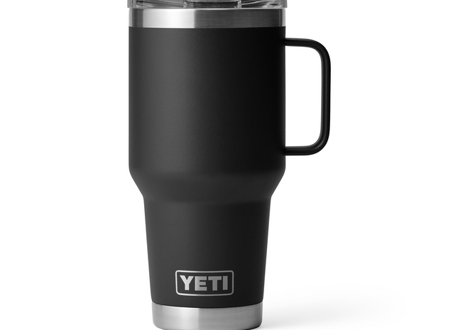 Black YETI mug with a handle on a white background
