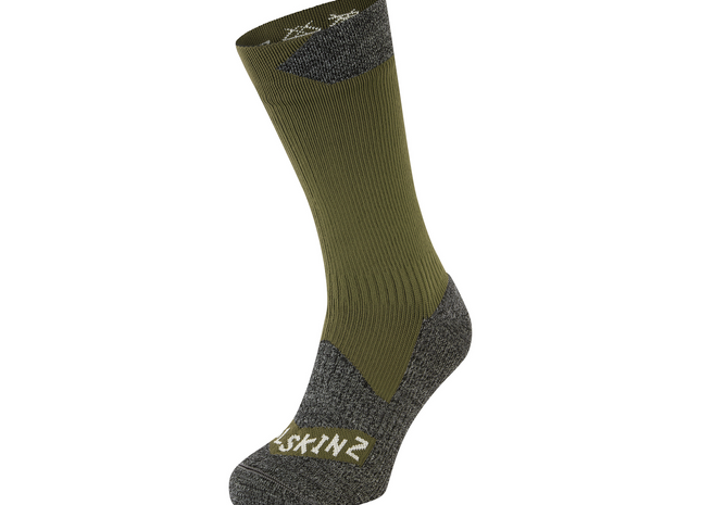 Green and gray sock with brand logo on a white background