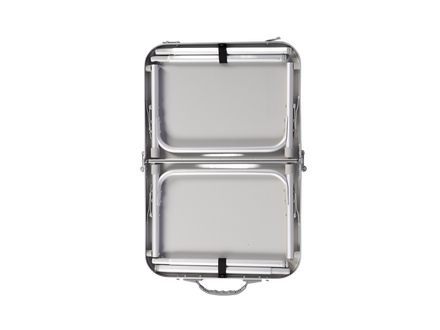 underside of a folding table on a white background
