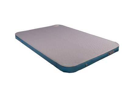 Rectangular camping mattress with blue border on a white background