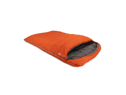 orange sleeping bag on a white background