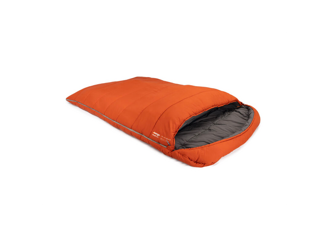 orange sleeping bag on a white background