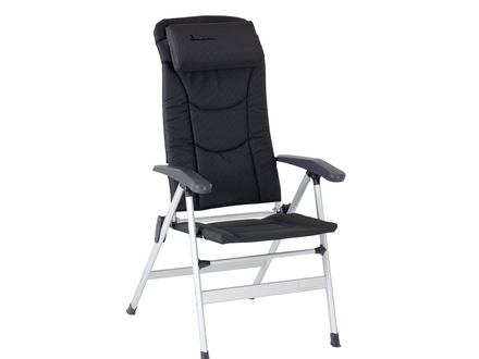 Black camping chair with adjustable backrest on a white background