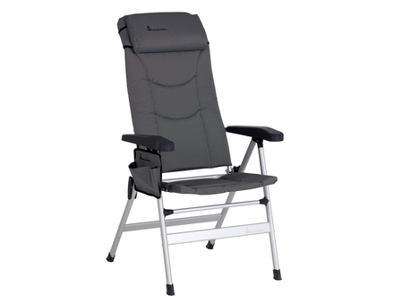 Gray camping chair with adjustable backrest on a white background