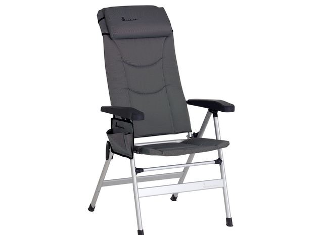 Gray camping chair with adjustable backrest on a white background