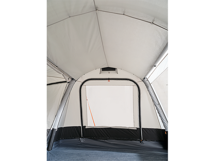 inside view of a white and black awning door