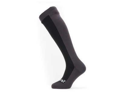 Black knee-high sock on a white background