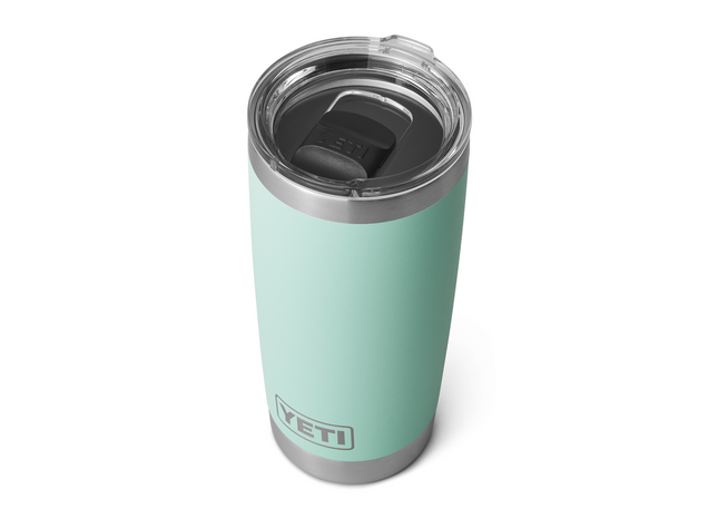 Mint/seafoam green YETI tumbler on a white background