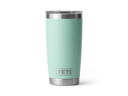Mint/seafoam green YETI tumbler on a white background