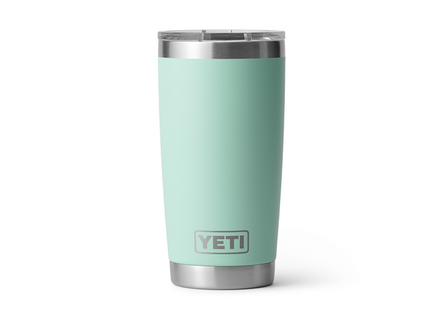 Mint/seafoam green YETI tumbler on a white background