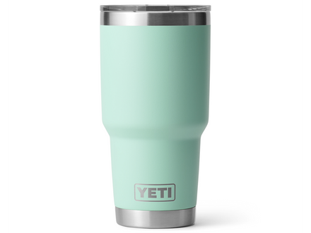 Mint green YETI tumbler on a white background