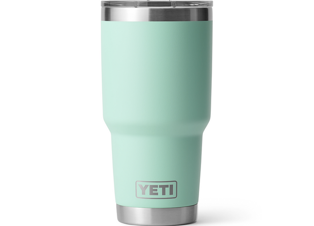 Mint green YETI tumbler on a white background