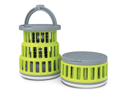 Two green and gray plastic lights on a white background