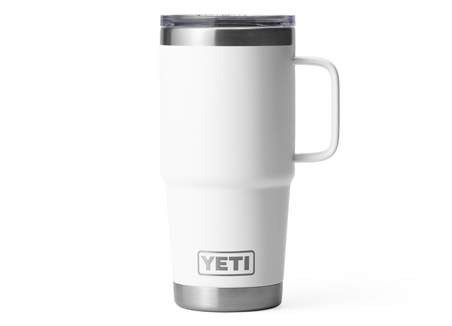 White YETI mug with a silver lid