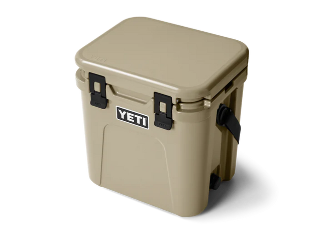 Beige cooler with YETI logo on a white background
