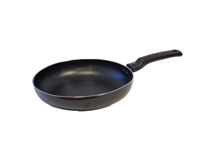 Black frying pan on a white background